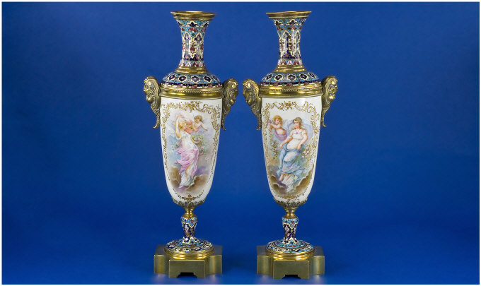 Appraisal: Fine Pair of th Century Porcelain Goblet Vases Circa Mounted