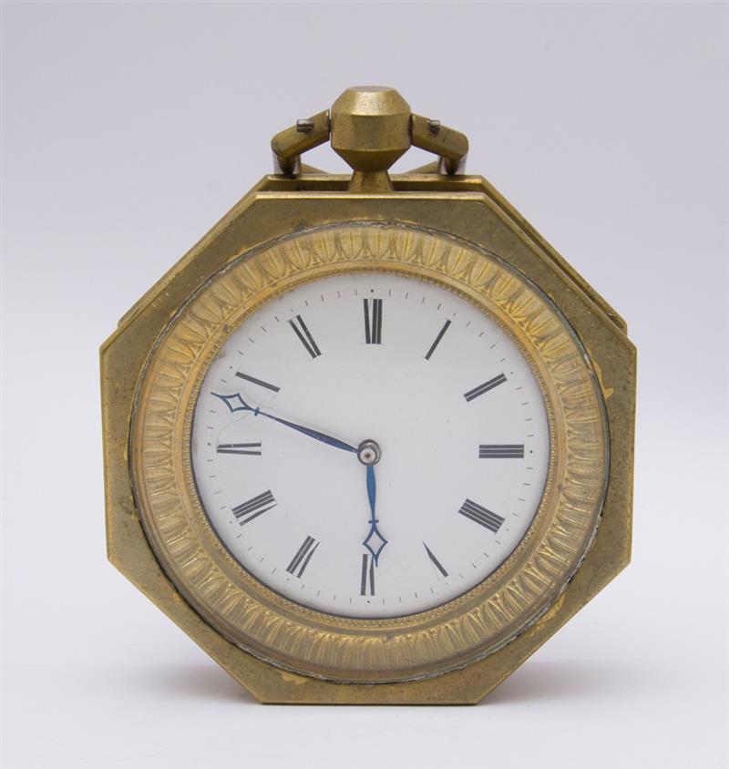 Appraisal: FRENCH BRASS CLOCK The octagonal case with enamel dial within