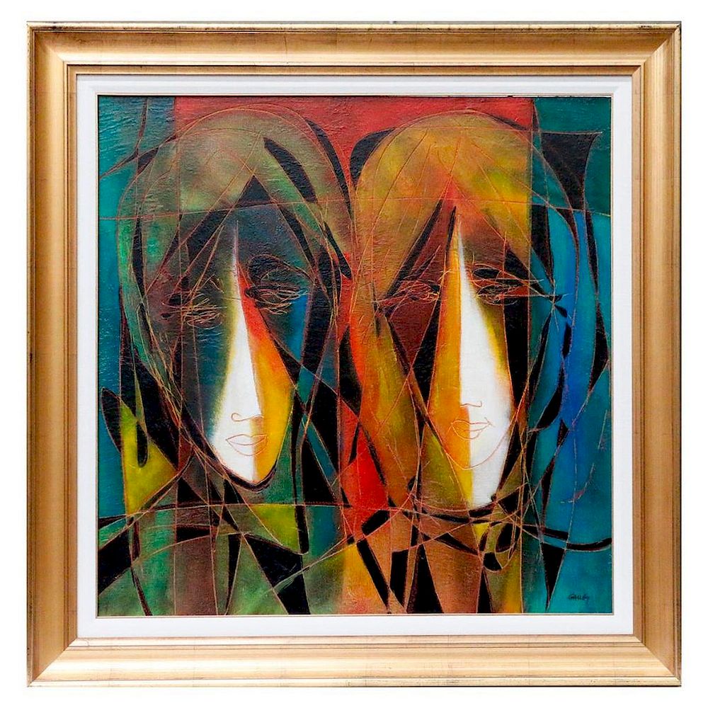 Appraisal: Deux Visages signed Gauby MIxed media on board titled Deux