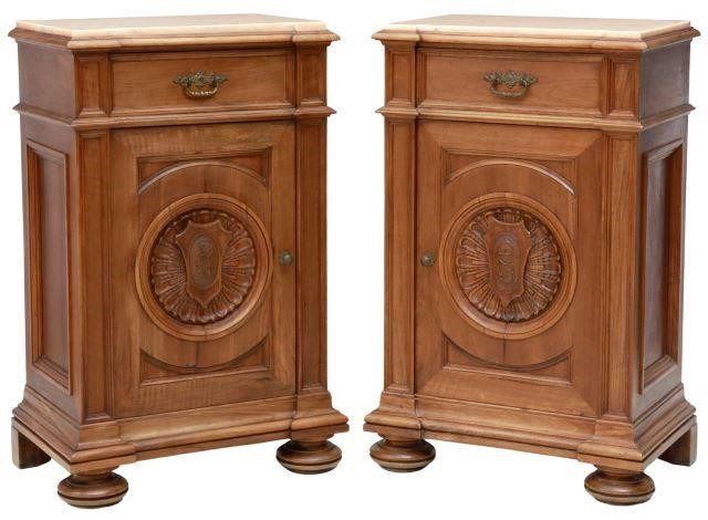 Appraisal: pair Italian walnut bedside cabinets late th c inset marble