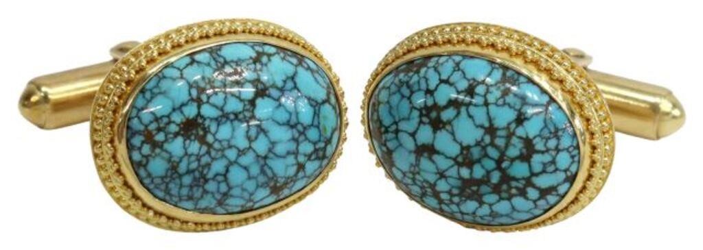 Appraisal: pair Gent's yellow gold cufflinks kt beaded bezel set with