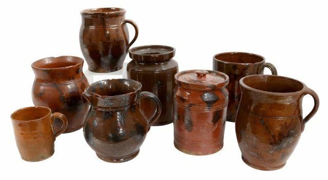 Appraisal: lot of American redware pottery th c including mug New