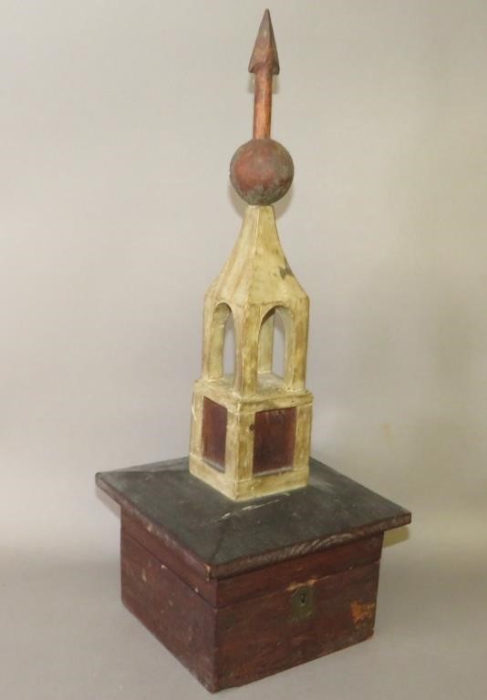 Appraisal: FOLK ART WOODEN CHURCH STEEPLE TOP BANKca dated on bottom