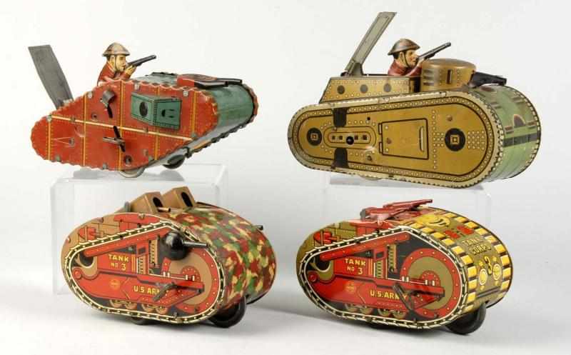 Appraisal: Lot of Tin Litho Marx Tank Wind-Up Toys Description American