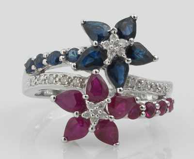 Appraisal: A Ladies' Ruby Sapphire and Diamond Flower Ring k white