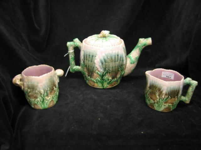 Appraisal: Pc Majolica Etruscan Pottery Tea Set seaweed shell