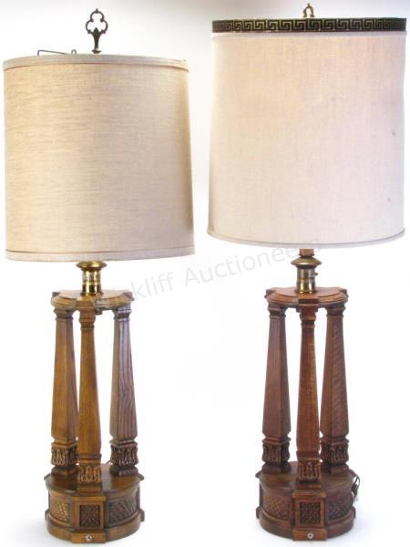 Appraisal: Pair of Romweber Viking Oak -pillar table lamps R- h