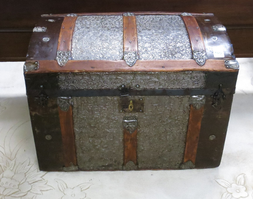 Appraisal: ANTIQUE DOME-TOP TRUNK Saratoga style American c - of wood