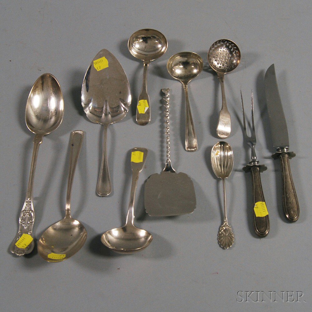 Appraisal: Eleven Coin and Sterling Silver Flatware Serving Items a two-piece