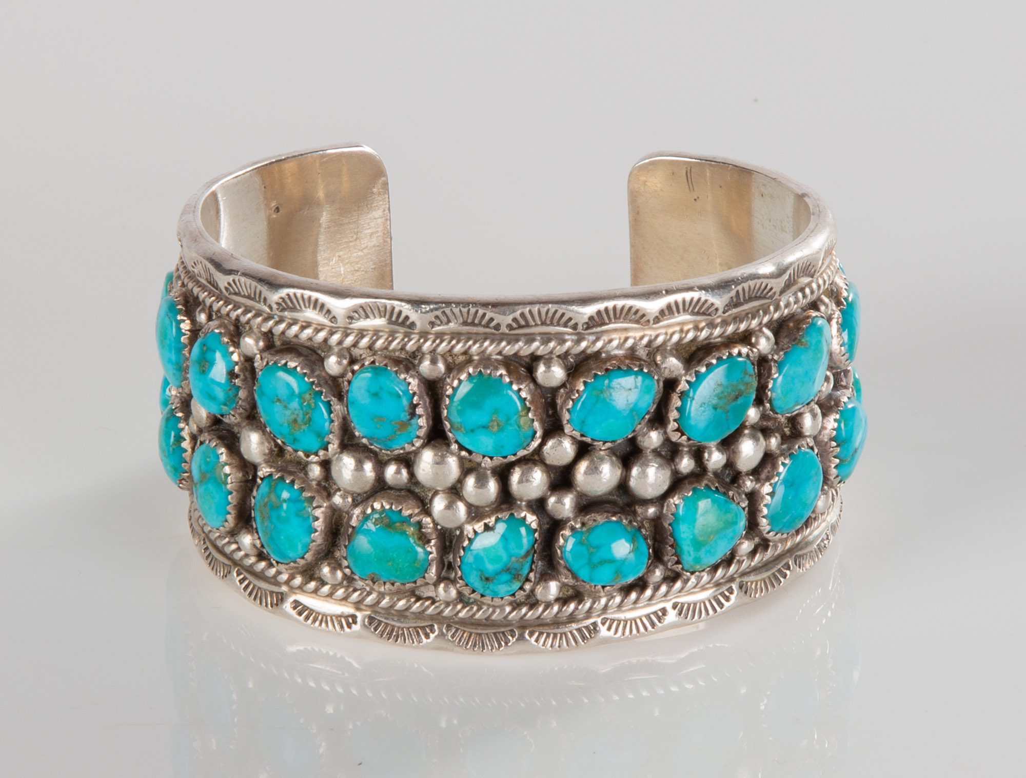 Appraisal: NAVAJO SILVER TURQUOISE BRACELET Southwest Native American signed 'TF Sterling