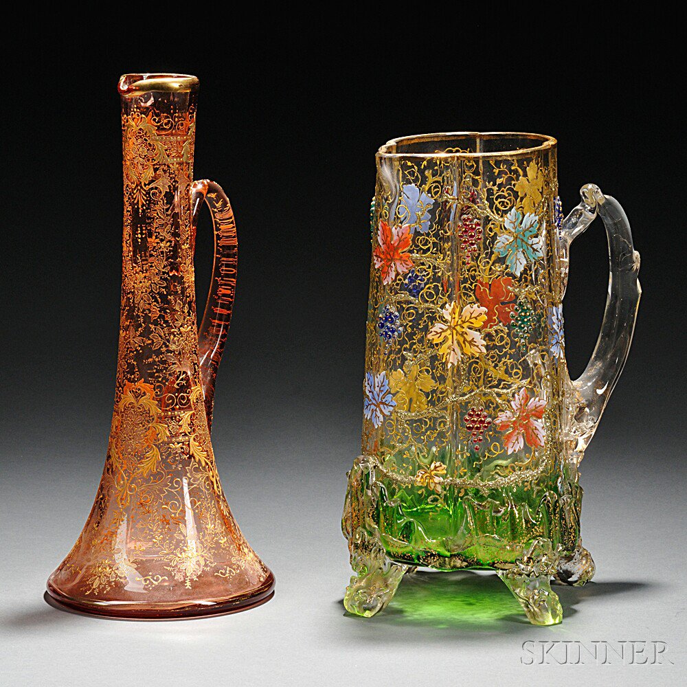 Appraisal: Two Pieces of Moser-type Gilded and Enameled Glass probably Bohemia