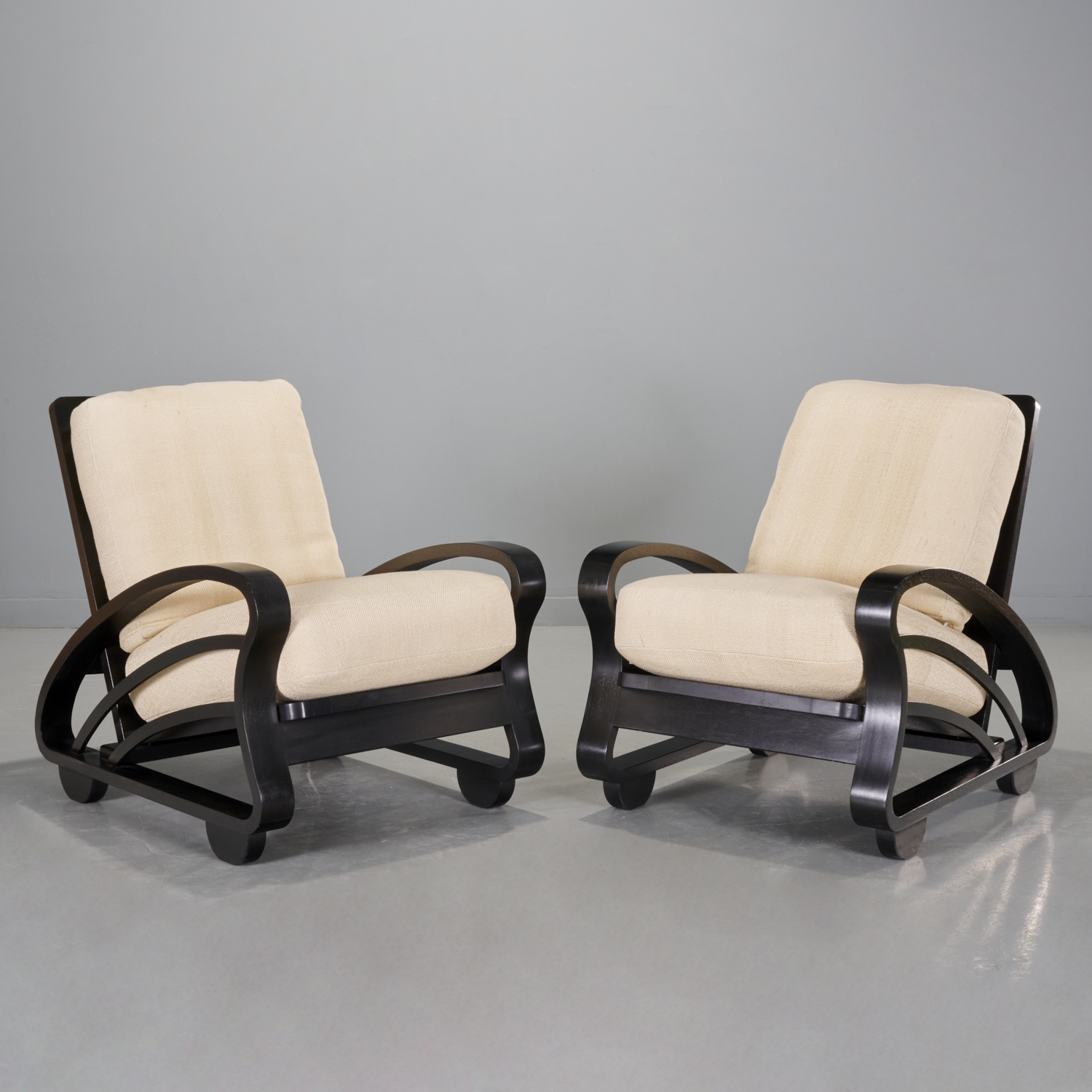 Appraisal: PAIR MODERNIST CUBAN MAHOGANY ARMCHAIRS P MARINO th c solid