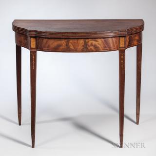 Appraisal: Mahogany and Mahogany Veneer Inlaid Card Table probably Langley Boardman