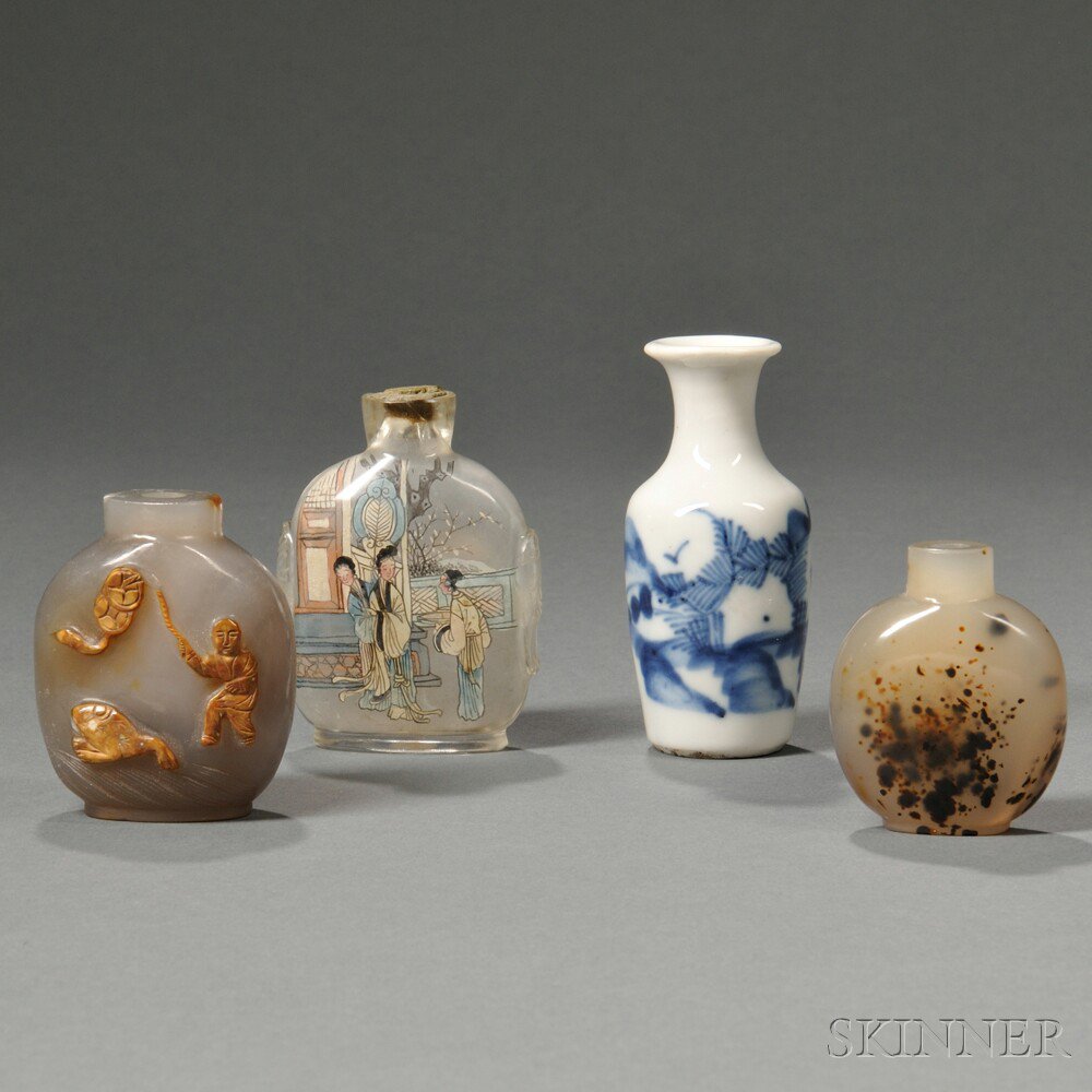 Appraisal: Four Snuff Bottles China a Suchou-style bottle depicting a boy