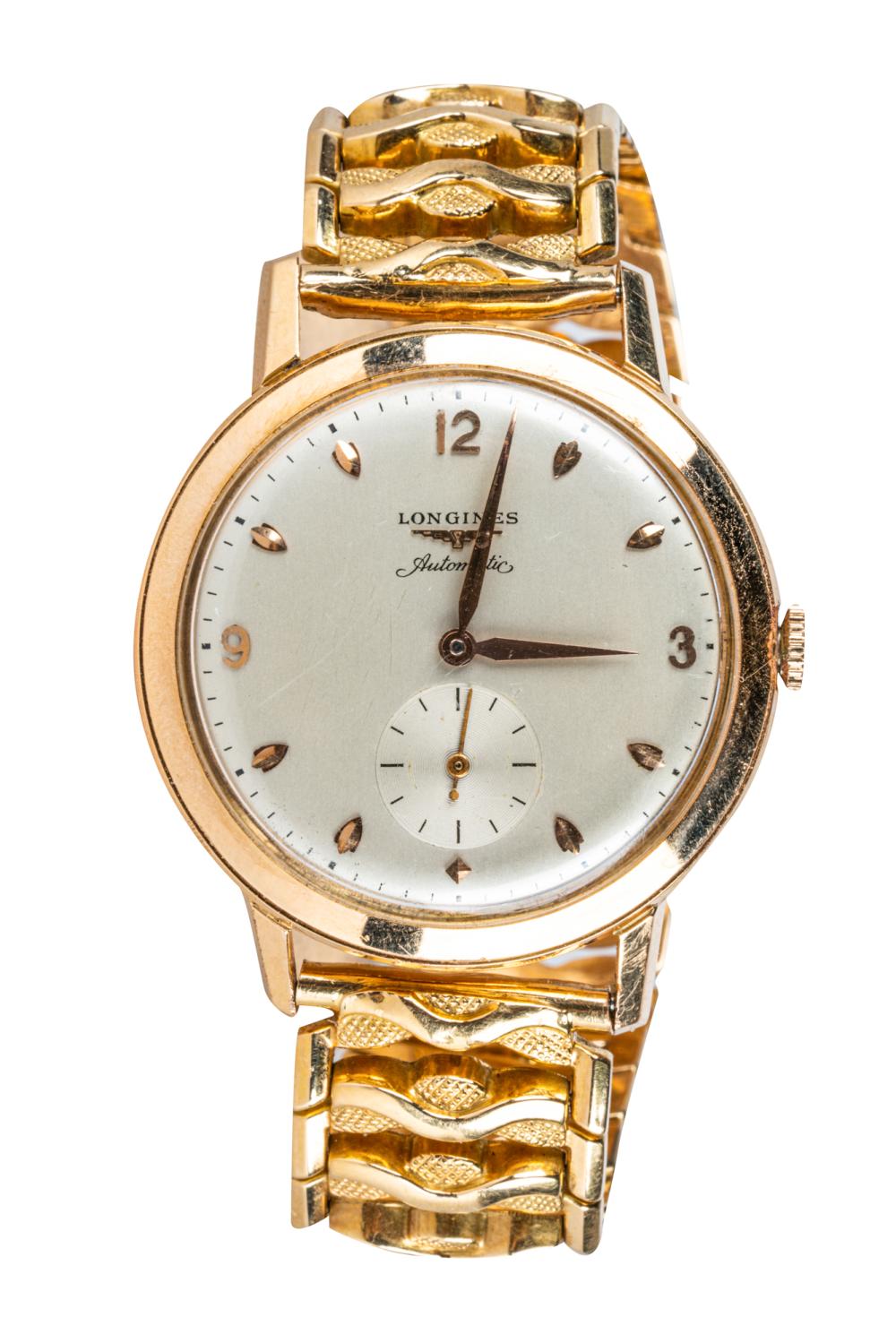 Appraisal: LONGINES KARAT YELLOW GOLD WRIST WATCHthe mm round off-white dial