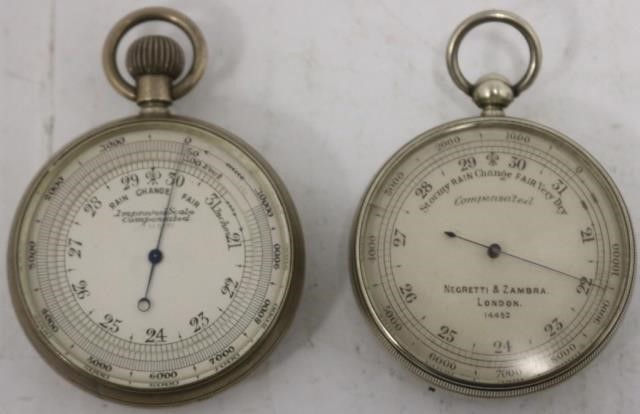 Appraisal: TWO TH C POCKET WATCH STYLE BAROMETERS ONE ISNEGRETTI AND