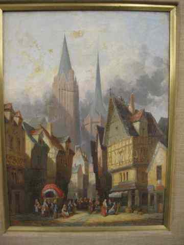 Appraisal: Henry T Schaefer Oil ''Caudebec- France'' cityscape with villagers signed