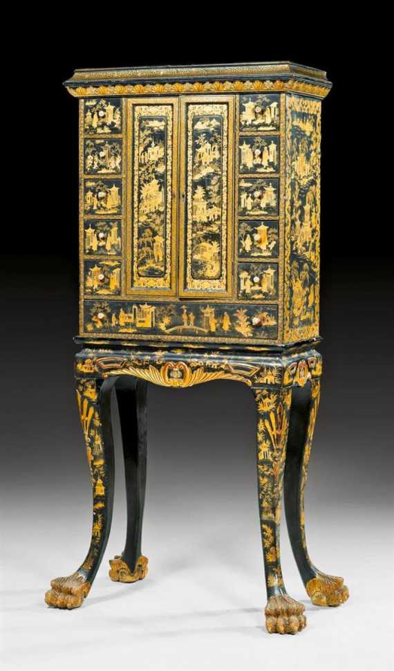 Appraisal: LACQUER CABINET ON STAND Regency England th century Wood lacquered