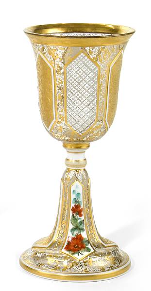 Appraisal: A Bohemian gilt overlay glass goblet late th century The