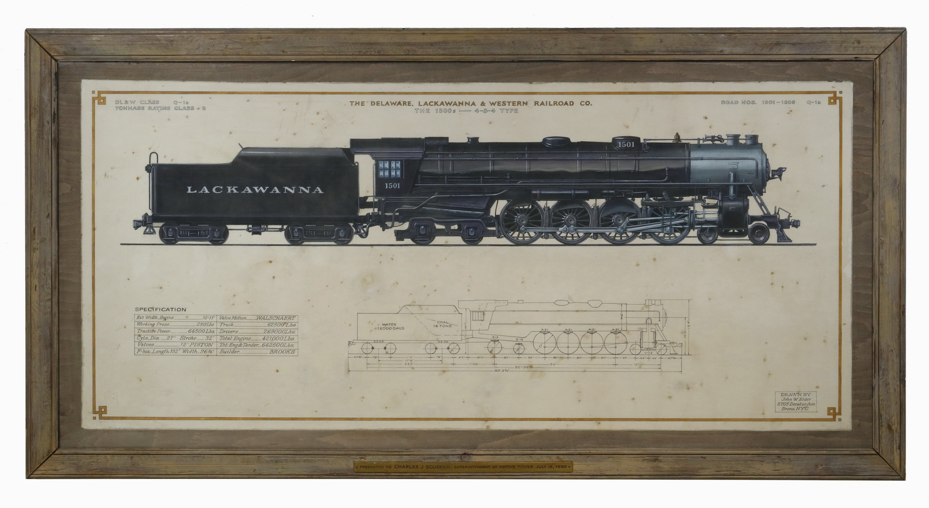 Appraisal: RAILROAD LOCOMOTIVE DESIGN D L W ENGINE FRAMED The Delaware