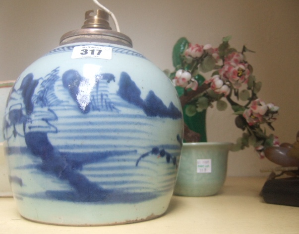 Appraisal: A Provincial blue and white jar mounted as a lamp