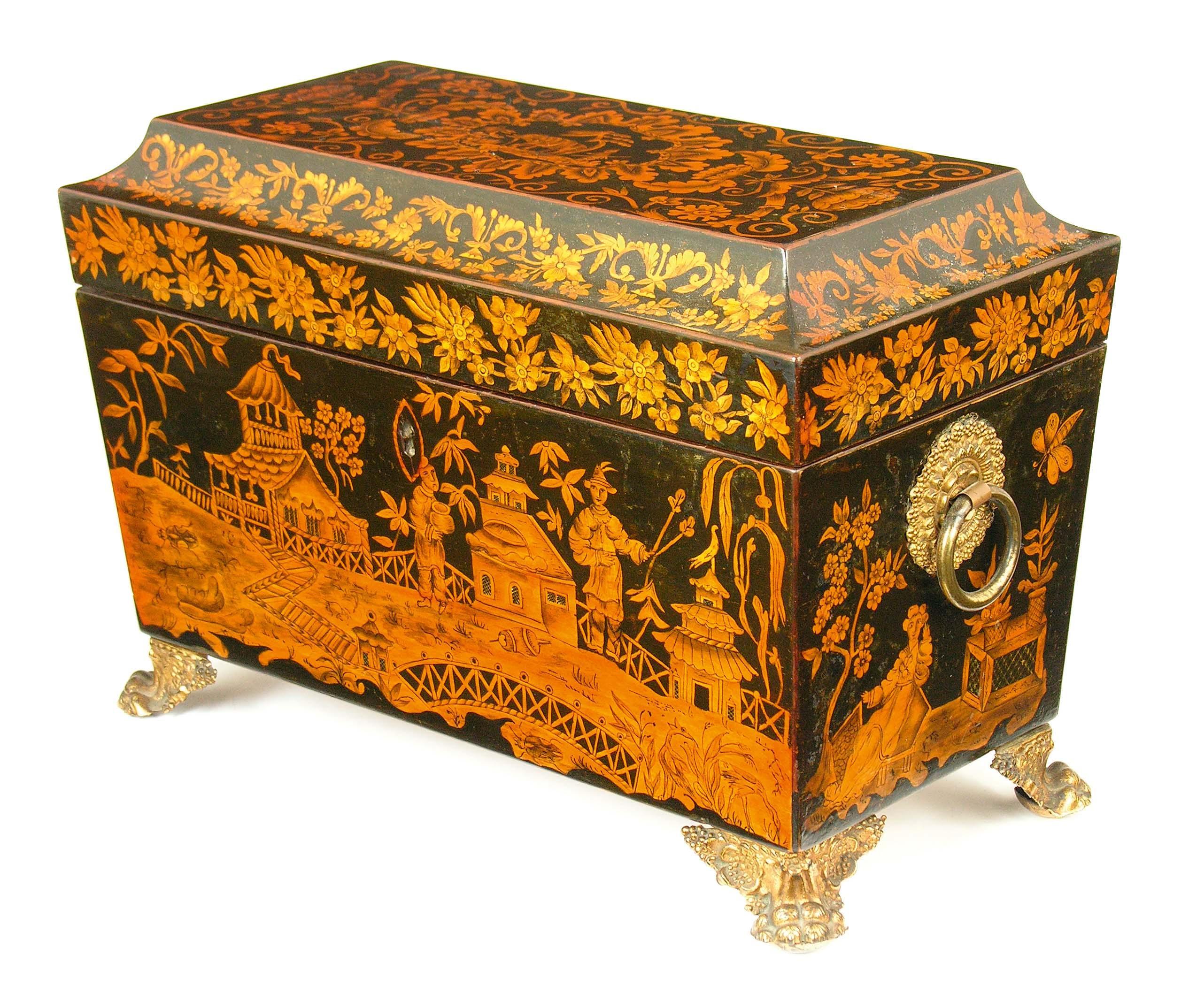 Appraisal: A Regency penwork sarcophagus tea caddy