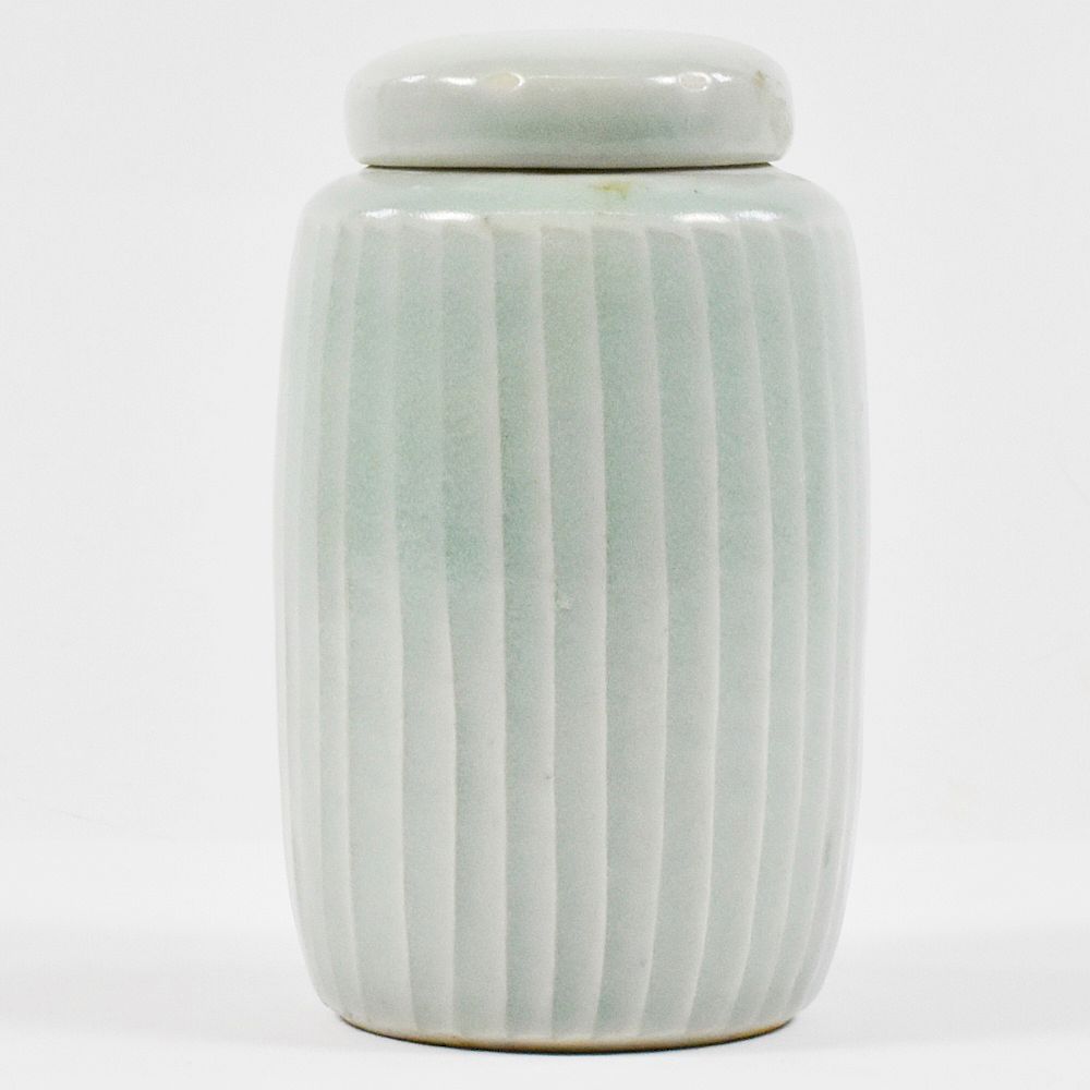 Appraisal: David Leach Celadon Ribbed Lidded Vase David Leach - Ribbed