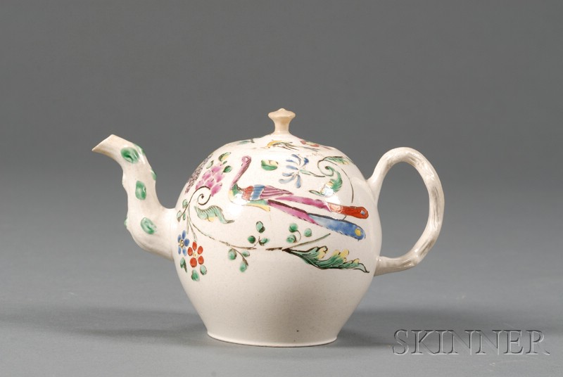 Appraisal: Staffordshire White Saltglazed Stoneware Teapot and Cover England c globular