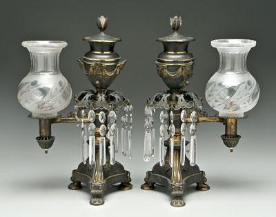 Appraisal: Pair Cox Argand lamps each with artichoke finial above urn