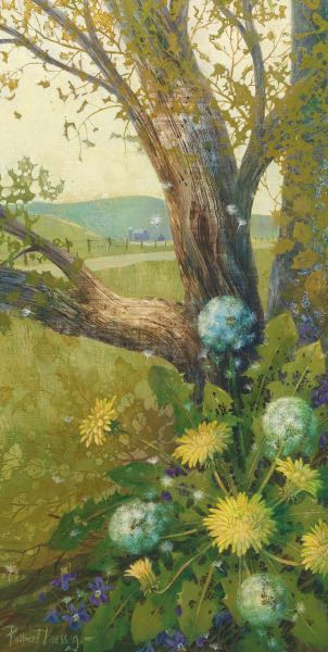 Appraisal: ROBERT LAESSIG AMERICAN - x Dandelions with Farm Oil on