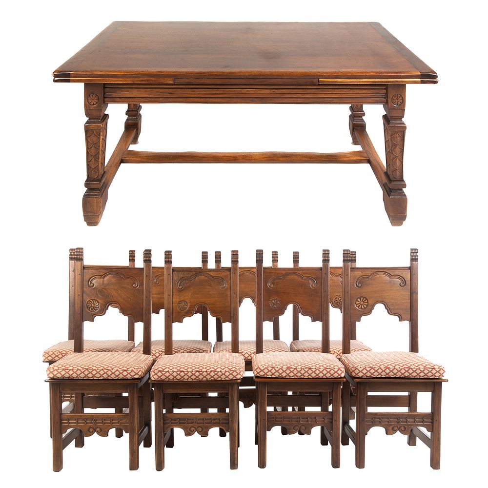 Appraisal: Renaissance Revival Draw Leaf Table Chairs Rectangular top table with