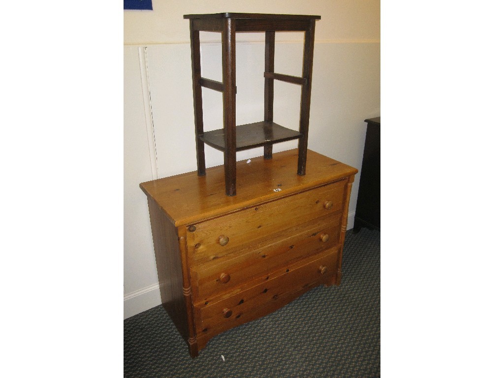 Appraisal: Lot comprising oak occasional table and a pine three drawer