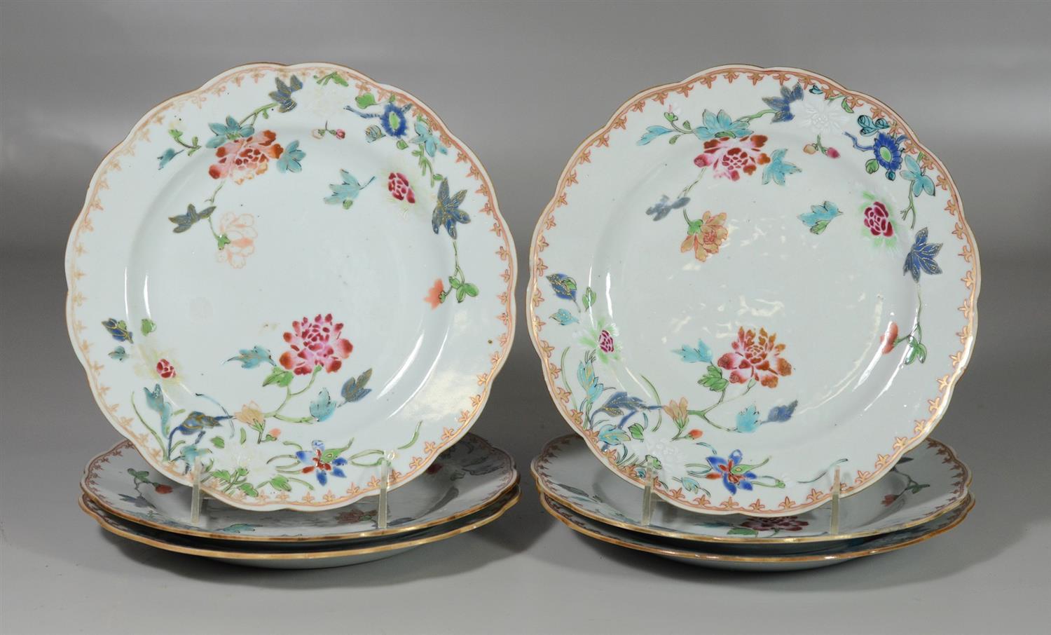 Appraisal: Chinese Export porcelain Famille Rose dinner plates floral decoration spearhead