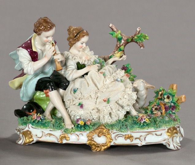 Appraisal: Elaborate Alexandra Porcelain Works Lace Group of a Galants Couple