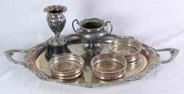 Appraisal: A large silver plated two-handled oval tray cm wide three