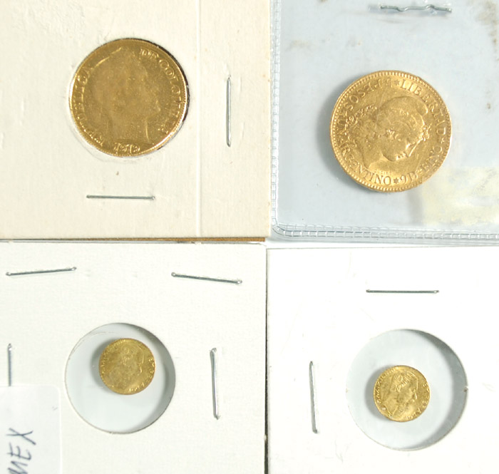 Appraisal: FOUR FOREIGN GOLD COINS Republic of Colombia five pesos fine