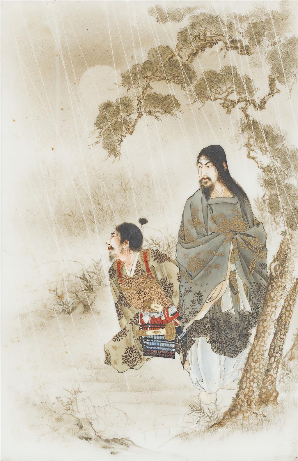 Appraisal: TWO JAPANESE PAINTED PORCELAIN PLAQUES MEIJI PERIOD one depicting a