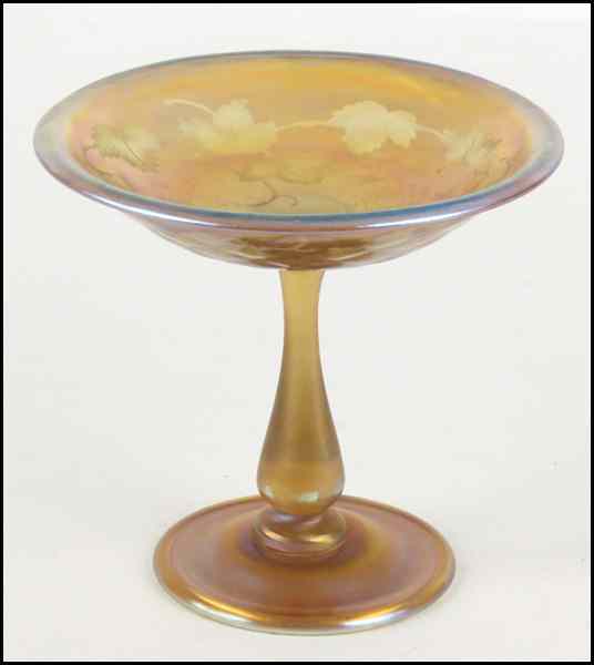 Appraisal: TIFFANY FAVRILE GLASS COMPOTE TAZZA Bearing a gold and blue