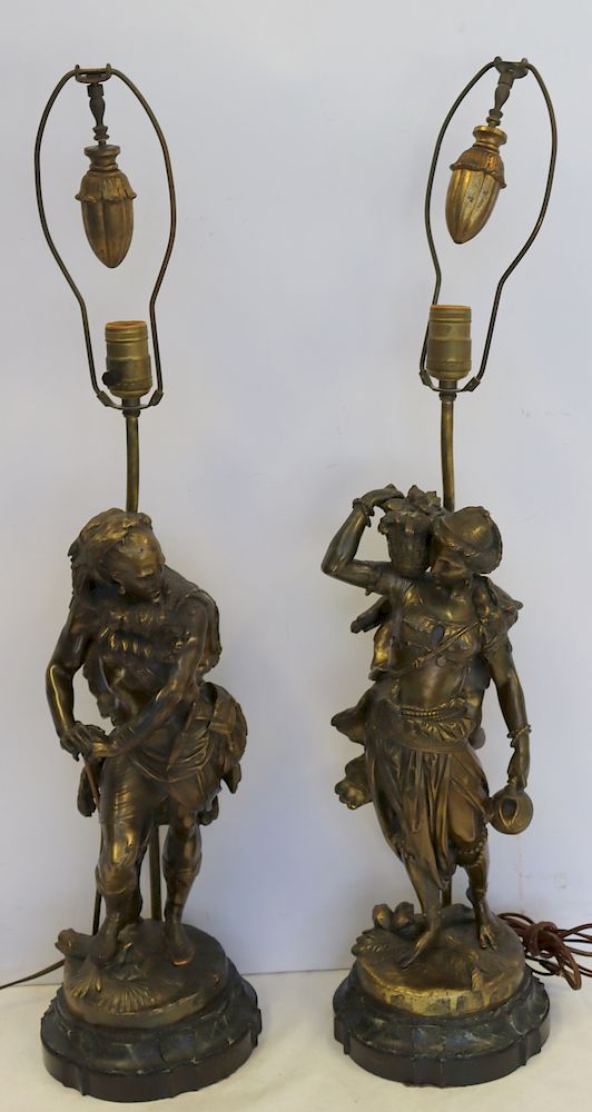 Appraisal: Pair Of Fine Quality Bronze Figural Lamps Apparently unsigned From