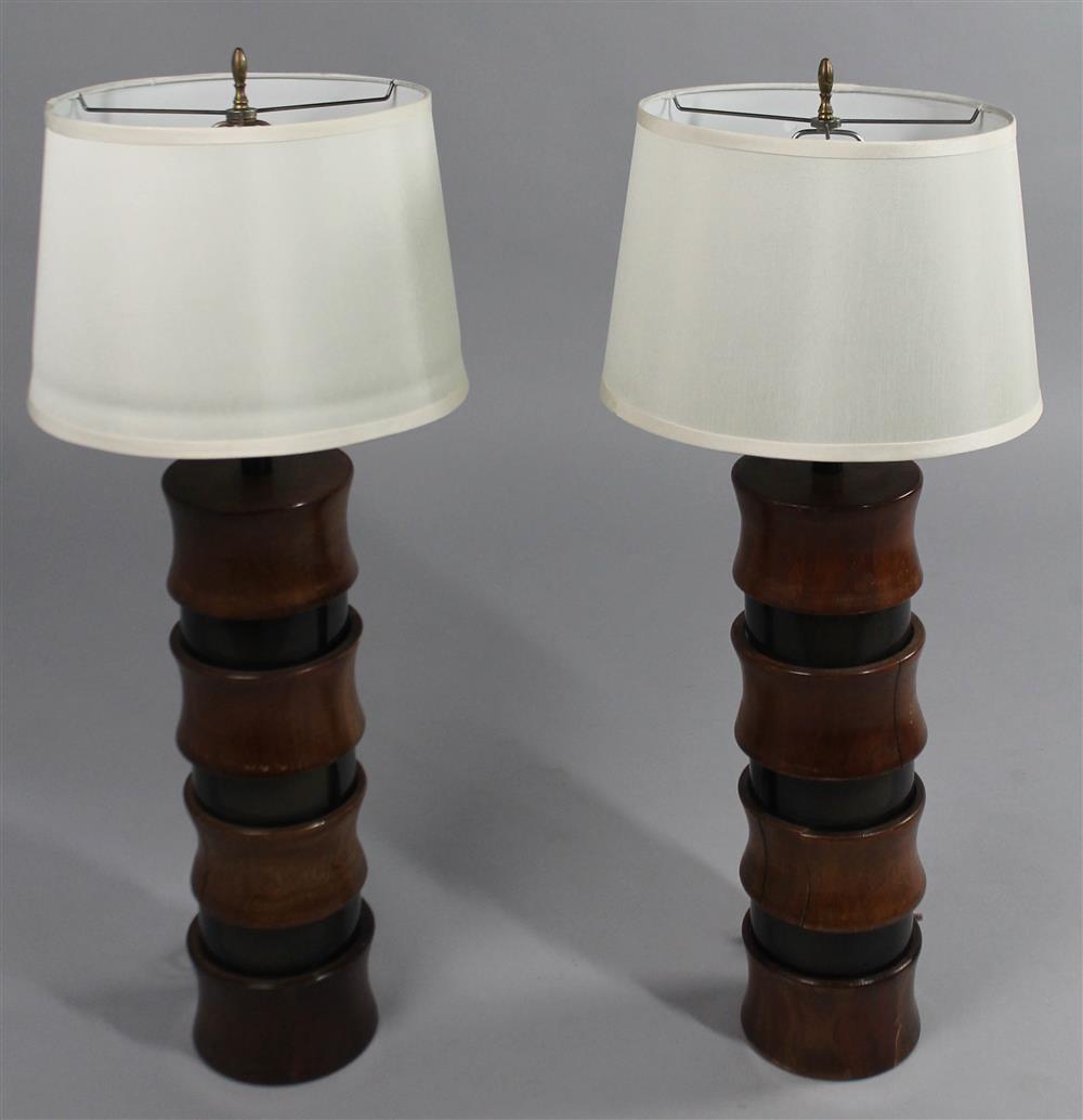 Appraisal: PAIR OF VINTAGE MID-CENTURY TABLE LAMPS WITH CHERRY AND SMOKED