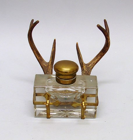 Appraisal: Brass cover brass mount forms rest for pen t inkwell