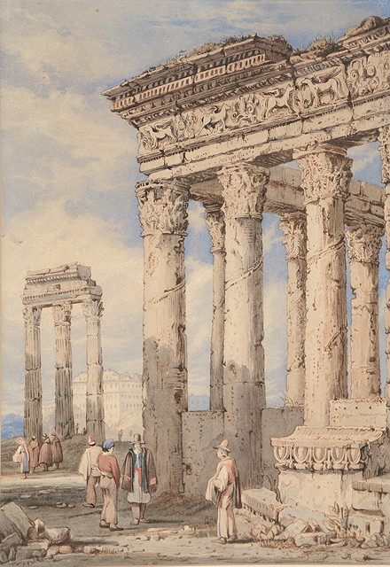 Appraisal: CIRCLE OF SAMUEL PROUT - Figures amongst classical ruins pen