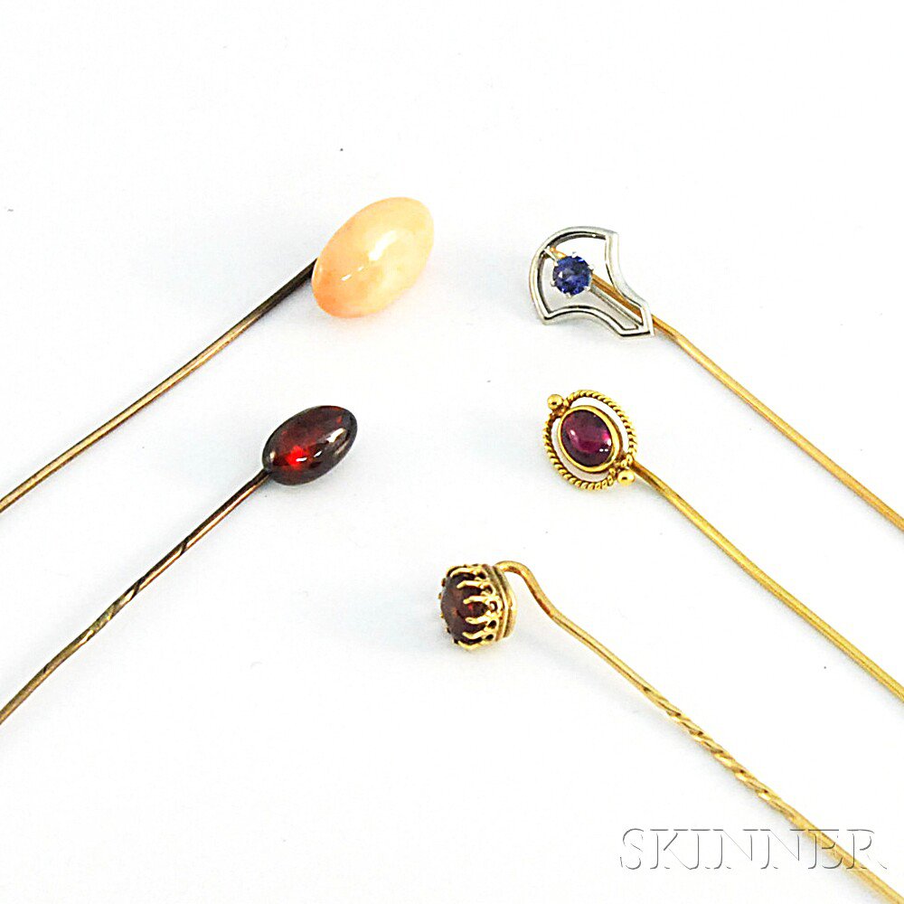 Appraisal: Group of Stickpins with coral garnet sapphire and citrine Estimate