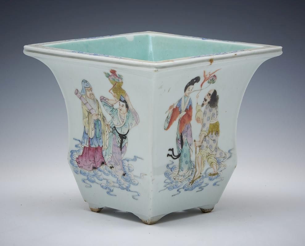 Appraisal: Chinese porcelain jardiniere square baluster form Chinese porcelain jardiniere square