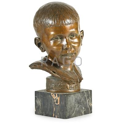 Appraisal: COSTANZO LUINI American - Bronze portrait of boy marble base