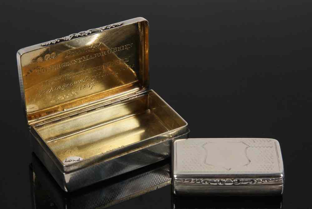 Appraisal: ENGLISH STERLING SNUFF BOXES - Two English Sterling Silver Snuff