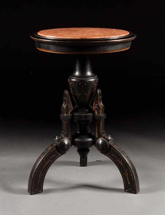 Appraisal: American Neo-Grec style ebonized parcel-gilt wood stand with inset marble