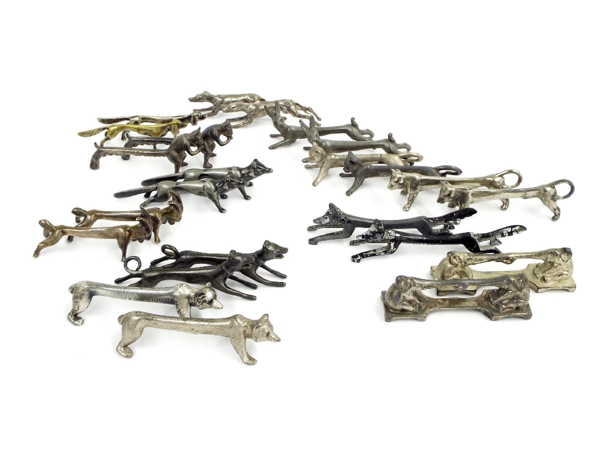 Appraisal: Twelve pairs of pewter and cast metal animal knife rests