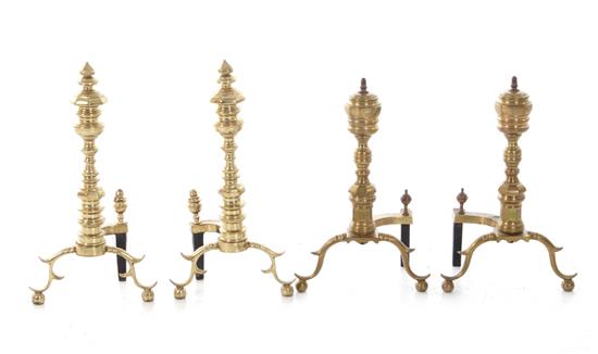 Appraisal: Queen Anne style brass andiron sets H W D and