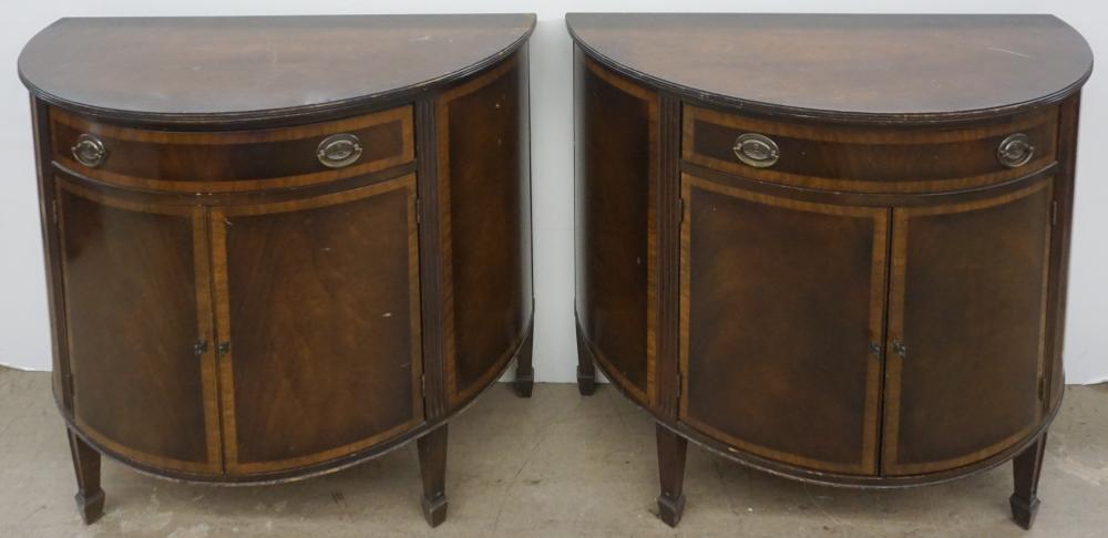 Appraisal: Pair of George III Style Inlaid Mahogany Demi-Lune Side Cabinets